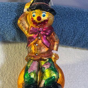 Radko Halloween ornament glass Scarecrow On pumpkin Sleepy hollowhead PO6761